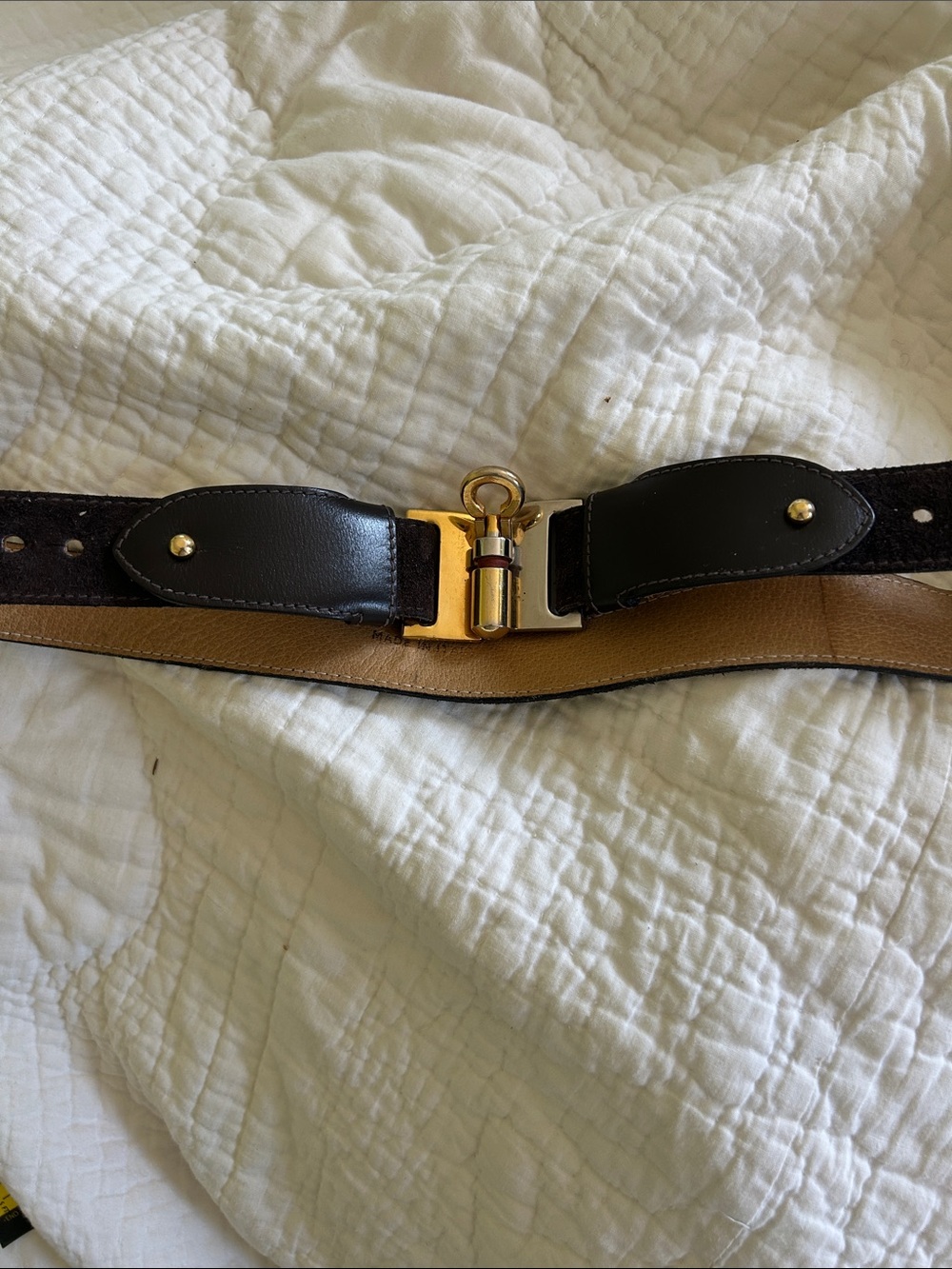 Italian adjustable Brown Leather Belt with Gold Hardware. Unique! Vintage!